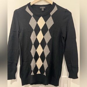 J. Crew Women's Argyle crew-neck Sweater - Black and Gray